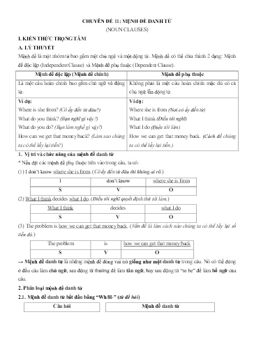 Chuyên đề Tiếng Anh 12 - Phần 3, Chuyên đề 11: Mệnh đề danh từ - Ôn thi THPT Quốc gia