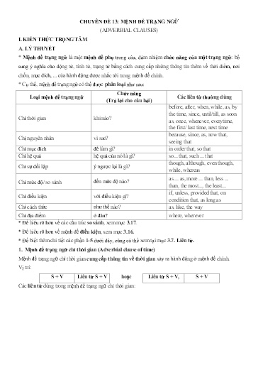 Chuyên đề Tiếng Anh 12 - Phần 3, Chuyên đề 13: Mệnh đề trạng ngữ - Ôn thi THPT Quốc gia Chuyên đề Tiếng Anh 12 - Phần 3, Chuyên đề 13: Mệnh đề trạng ngữ - Ôn thi THPT Quốc gia