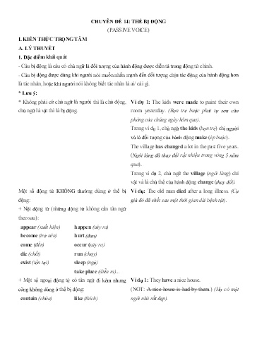 Chuyên đề Tiếng Anh 12 - Phần 3, Chuyên đề 14: Thể bị động - Ôn thi THPT Quốc gia