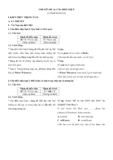 Chuyên đề Tiếng Anh 12 - Phần 3, Chuyên đề 16: Câu điều kiện - Ôn thi THPT Quốc gia