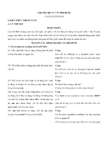 Chuyên đề Tiếng Anh 12 - Phần 3, Chuyên đề 19: Câu hỏi đuôi - Ôn thi THPT Quốc gia
