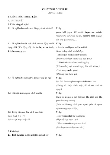 Chuyên đề Tiếng Anh 12 - Phần 3, Chuyên đề 5: Tính từ - Ôn thi THPT Quốc gia