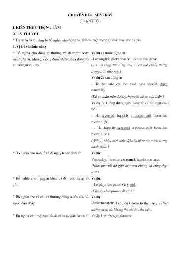 Chuyên đề Tiếng Anh 12 - Phần 3, Chuyên đề 6: Trạng từ - Ôn thi THPT Quốc gia
