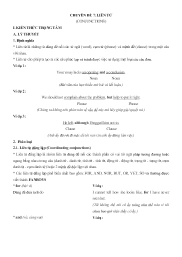 Chuyên đề Tiếng Anh 12 - Phần 3, Chuyên đề 7: Liên từ - Ôn thi THPT Quốc gia