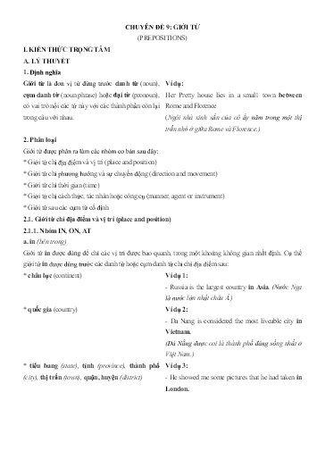 Chuyên đề Tiếng Anh 12 - Phần 3, Chuyên đề 9: Giới từ - Ôn thi THPT Quốc gia Chuyên đề Tiếng Anh 12 - Phần 3, Chuyên đề 9: Giới từ - Ôn thi THPT Quốc gia