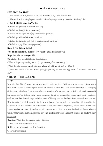 Chuyên đề Tiếng Anh 12 - Phần 4, Chuyên đề 2: Đọc-Hiểu - Ôn thi THPT Quốc gia Chuyên đề Tiếng Anh 12 - Phần 4, Chuyên đề 2: Đọc-Hiểu - Ôn thi THPT Quốc gia