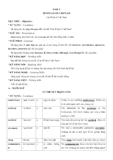 Chuyên đề Tiếng Anh 8 - Unit 5: Festivals in Viet Nam