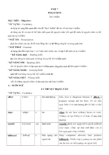 Chuyên đề Tiếng Anh 8 - Unit 7: Pollution