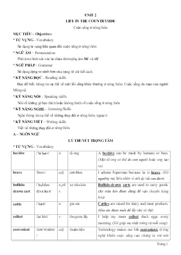 Chuyên đề Tiếng Anh Khối 8 - Unit 2: Life in the countryside