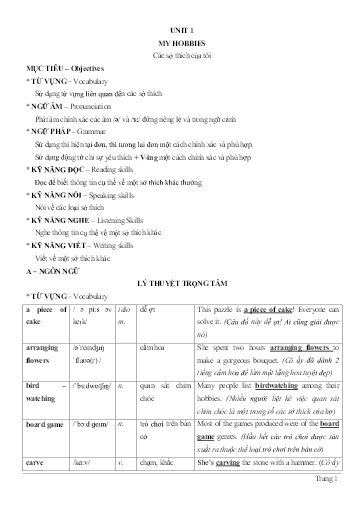 Chuyên đề Tiếng Anh Lớp 7 - Unit 1: My hobbies