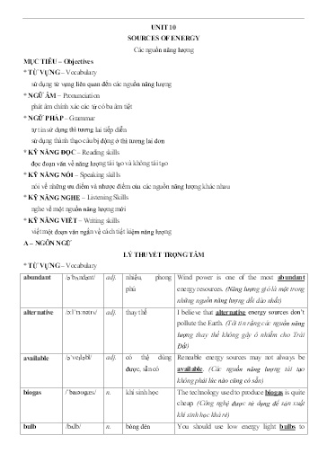 Chuyên đề Tiếng Anh Lớp 7 - Unit 10: Sources of Energy