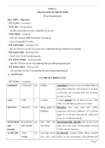 Chuyên đề Tiếng Anh Lớp 7 - Unit 11: Travelling in the future