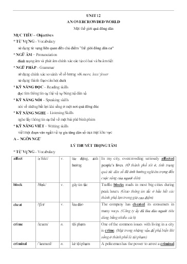 Chuyên đề Tiếng Anh Lớp 7 - Unit 12: An overcrowded world