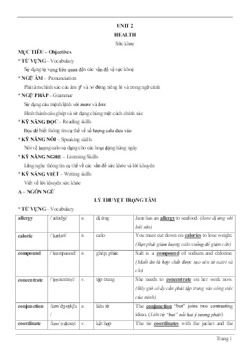Chuyên đề Tiếng Anh Lớp 7 - Unit 2: Healthy