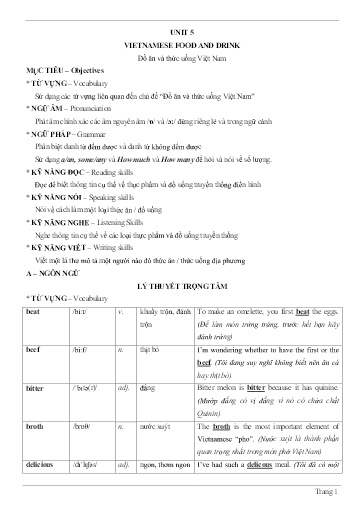 Chuyên đề Tiếng Anh Lớp 7 - Unit 5: Vietnamese Food and Drink