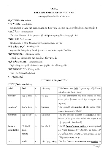 Chuyên đề Tiếng Anh Lớp 7 - Unit 6: The first university in Viet Nam