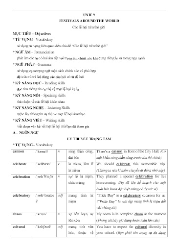 Chuyên đề Tiếng Anh Lớp 7 - Unit 9: Festivals around the World