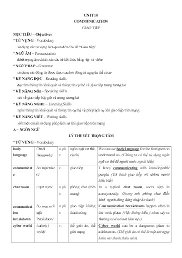 Chuyên đề Tiếng Anh Lớp 8 - Unit 10: Communication