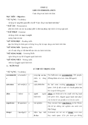 Chuyên đề Tiếng Anh Lớp 8 - Unit 12: Life on other planets