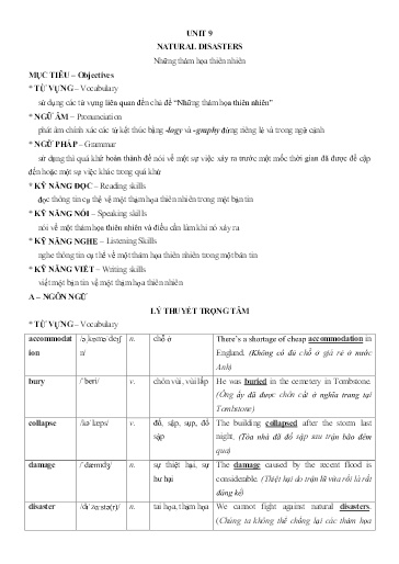 Chuyên đề Tiếng Anh Lớp 8 - Unit 9: Natural disasters