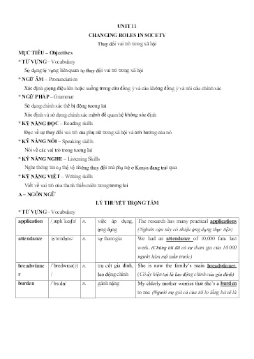 Chuyên đề Tiếng Anh Lớp 9 - Unit 11: Chaning roles in socety