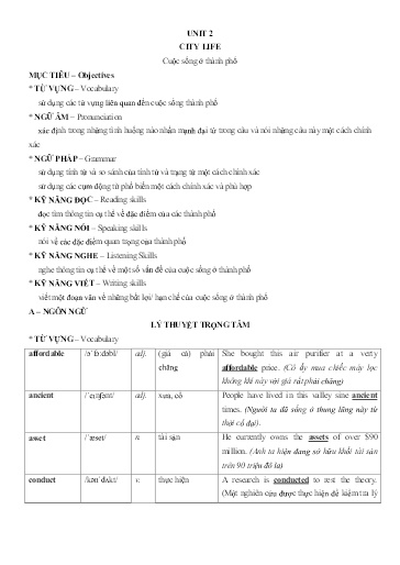 Chuyên đề Tiếng Anh Lớp 9 - Unit 2: City life Chuyên đề Tiếng Anh Lớp 9 - Unit 2: City life