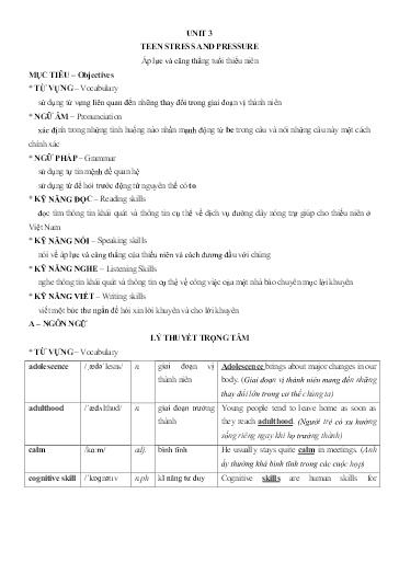 Chuyên đề Tiếng Anh Lớp 9 - Unit 3: Teen stress and pressure