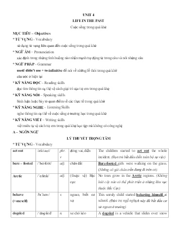 Chuyên đề Tiếng Anh Lớp 9 - Unit 4: Life in the past