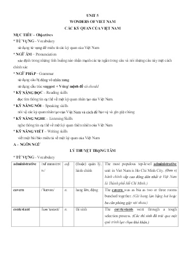 Chuyên đề Tiếng Anh Lớp 9 - Unit 5: Wonders of Viet Nam