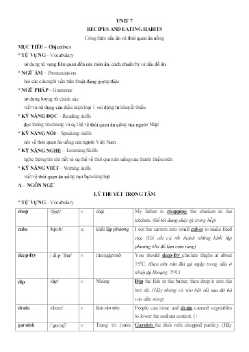 Chuyên đề Tiếng Anh Lớp 9 - Unit 7: Recipes and eating habits