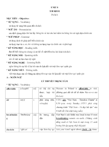 Chuyên đề Tiếng Anh Lớp 9 - Unit 8: Tourism