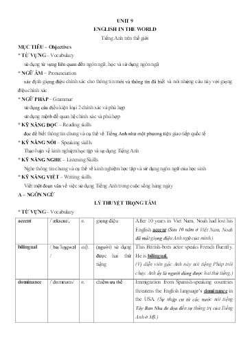 Chuyên đề Tiếng Anh Lớp 9 - Unit 9: English in the world