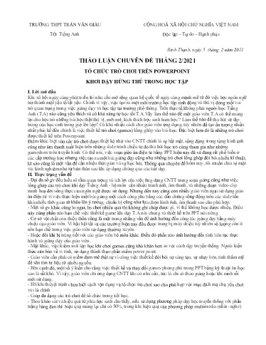 Chuyên đề Tổ chức trò chơi trên powerpoint-khơi dậy hứng thú trong học tập