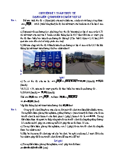 Chuyên đề Toán thực tế Ôn thi vào 10 - Chuyên đề: Dạng toán liên quan đến bộ môn Vật lý