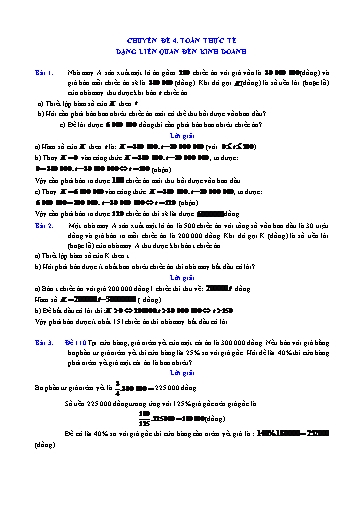 Chuyên đề Toán thực tế Ôn thi vào 10 - Chuyên đề: Dạng toán liên quan đến kinh doanh