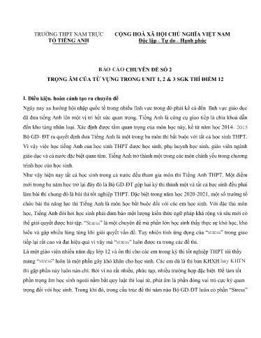 Chuyên đề Trọng âm của từ vựng trong Unit 1, 2, 3 SGK thí điểm 12