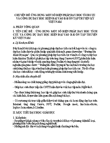 Chuyên đề Ứng dụng một số biện pháp dạy học tích cực và công cụ dạy học hiện đại vào bài ôn tập truyện ký Việt Nam Chuyên đề Ứng dụng một số biện pháp dạy học tích cực và công cụ dạy học hiện đại vào bài ôn tập truyện ký Việt Nam