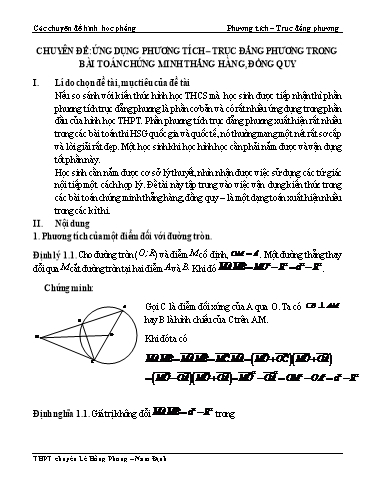 Chuyên đề Ứng dụng phương tích, trục đẳng phương trong bài toán chứng minh thẳng hàng, đồng quy - Bồi dưỡng HSG Toán hình THCS Chuyên đề Ứng dụng phương tích, trục đẳng phương trong bài toán chứng minh thẳng hàng, đồng quy - Bồi dưỡng HSG Toán hình THCS
