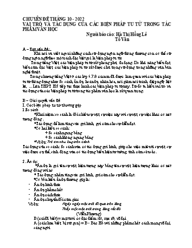 Chuyên đề Vai trò và tác dụng của các biện pháp tu từ trong tác phẩm văn học