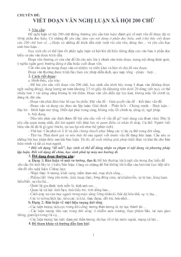 Chuyên đề Viết đoạn văn nghị luận xã hội 200 chữ Khối 10, 11, 12