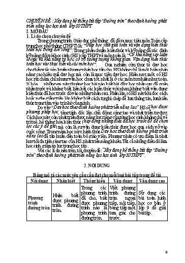 Chuyên đề Xây dựng hệ thống bài tập “Đường tròn” theo định hướng phát triển năng lực học sinh Lớp 10 THPT