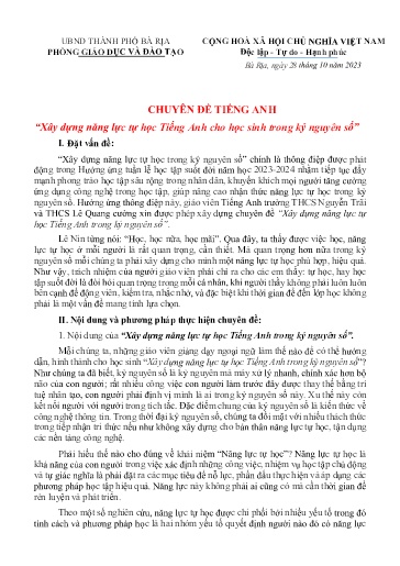 Chuyên đề Xây dựng năng lực tự học Tiếng Anh cho học sinh trong kỷ nguyên số