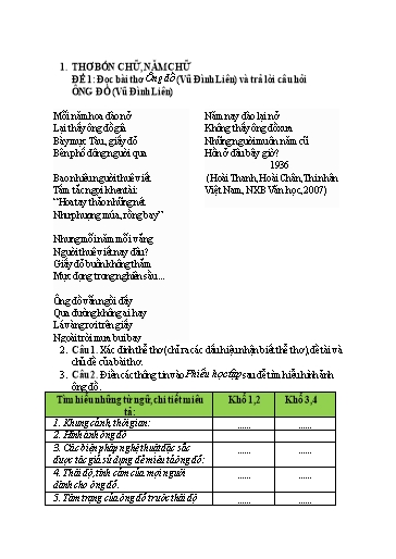 Dạy thêm Ngữ văn 7 (Kết nối tri thức) - Chuyên đề Thơ bốn chữ, năm chữ