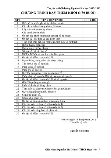 Giáo án Chuyên đề Bồi dưỡng Toán học Lớp 6