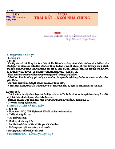 Giáo án Chuyên đề dạy thêm - Bài 9: Ôn tập Trái đất, Ngôi nhà chung - Ngữ văn 6 Kết nối tri thức