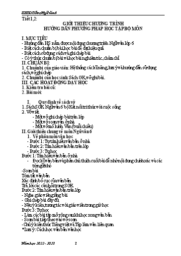Giáo án Chuyên đề dạy thêm - Giới thiệu chương trình Hướng dẫn phương pháp học tập bộ môn - Ngữ văn 6 Kết nối tri thức