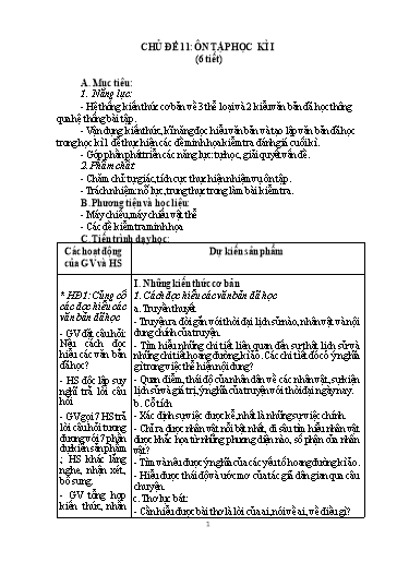 Giáo án Chuyên đề dạy thêm Ngữ văn 6 (Cánh diều) - Chủ đề 11: Ôn tập học kì I