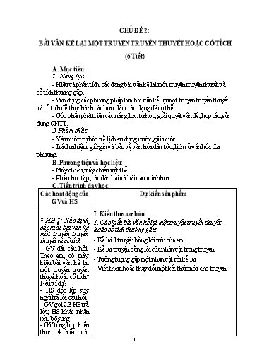 Giáo án Chuyên đề dạy thêm Ngữ văn 6 (Cánh diều) - Chủ đề 2: Bài văn kể lại một truyện truyền thuyết hoặc cổ tích