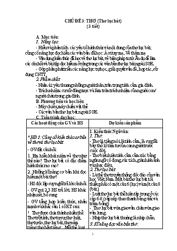 Giáo án Chuyên đề dạy thêm Ngữ văn 6 (Cánh diều) - Chủ đề 3: Thơ lục bát