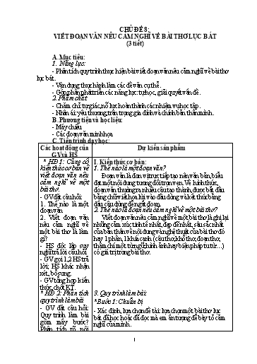 Giáo án Chuyên đề dạy thêm Ngữ văn 6 (Cánh diều) - Chủ đề 8: Viết đoạn văn nêu cảm nghĩ về bài thơ lục bát